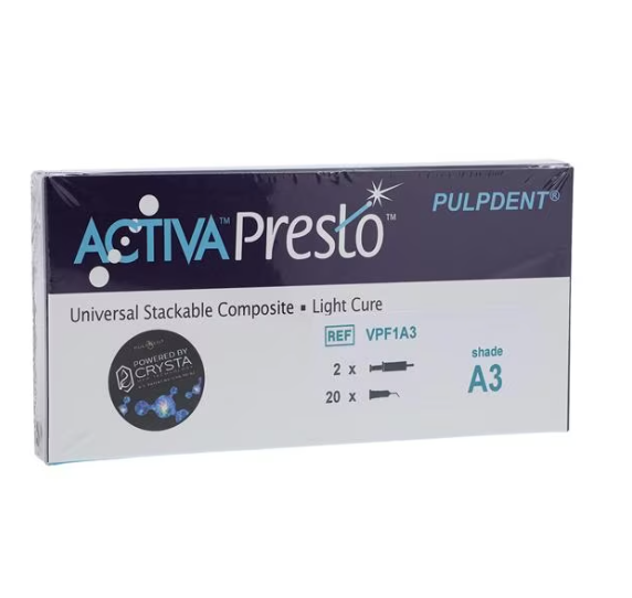 Pulpdent VPF1A3 ACTIVA Presto Universal Light Cure Dental Composite Syringe 1.2mL 2/Pk A3 Pulpdent VPF1A3 ACTIVA Presto Universal Light Cure Dental Composite Syringe 1.2mL 2/Pk A3